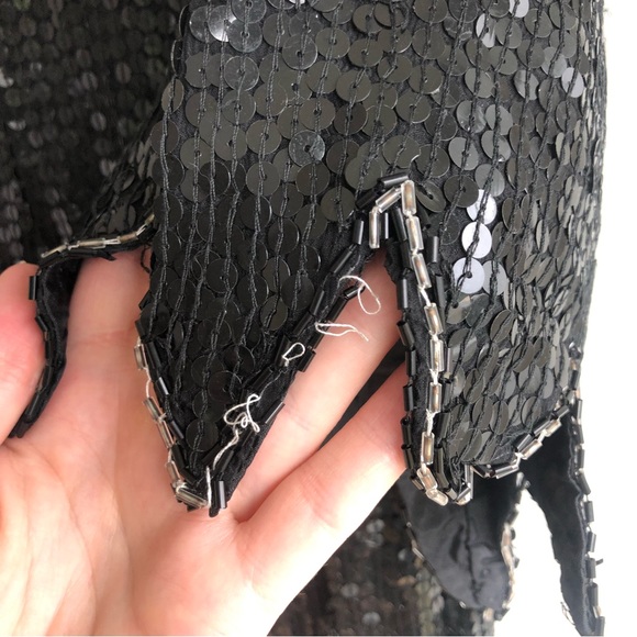 VTG ROYAL FEELINGS blouse Silk Bead sequin Black Silver DYNASTY SZ M 80s Formal - Picture 6 of 13